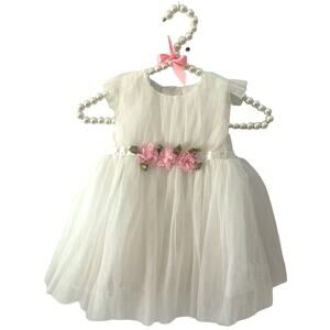 Formal Baby white puffy dress w/flowers wedding guest Flower girl dress SZ 2T